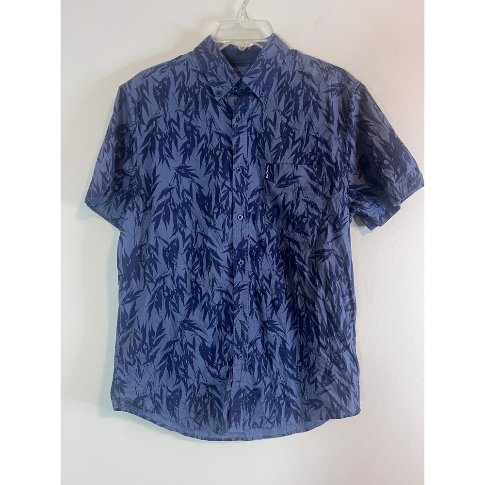 Ben Sherman Mens Blue Leaf Print Short Sleeve Button Down Shirt Size M